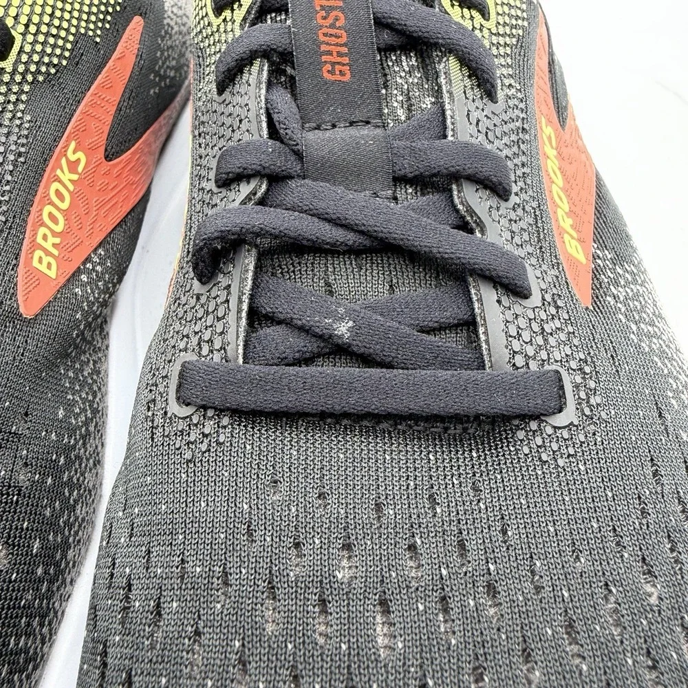 Brooks Ghost 16 Running Shoes Mens Sz 10 D Black/Mandarin Red/Green Sneakers